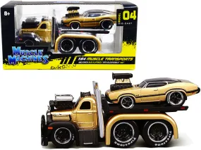 1953 Mack B-61 Flatbed Truck Gold and 1970 Oldsmobile 442 Gold