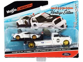 2021 Ford GT #98 Heritage Edition with Flatbed Truck White and