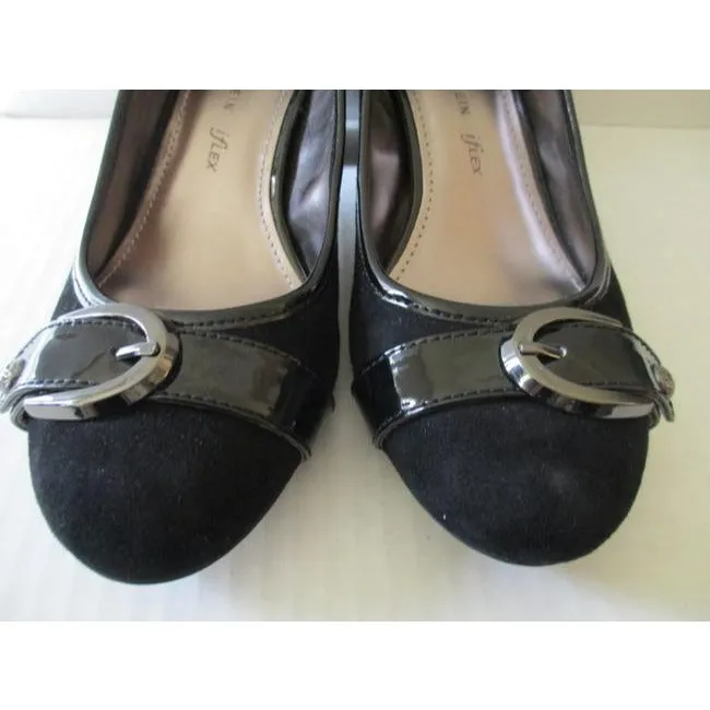 Anne Klein Black Radka Suede Patent Slip On Pumps Size Us