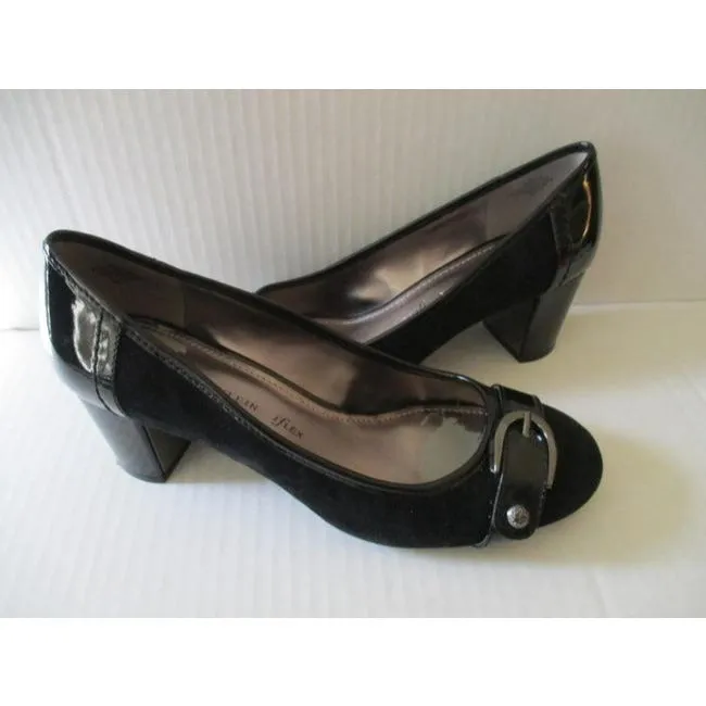 Anne Klein Black Radka Suede Patent Slip On Pumps Size Us