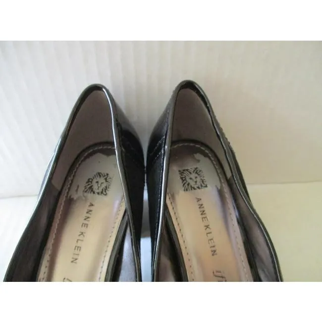 Anne Klein Black Radka Suede Patent Slip On Pumps Size Us