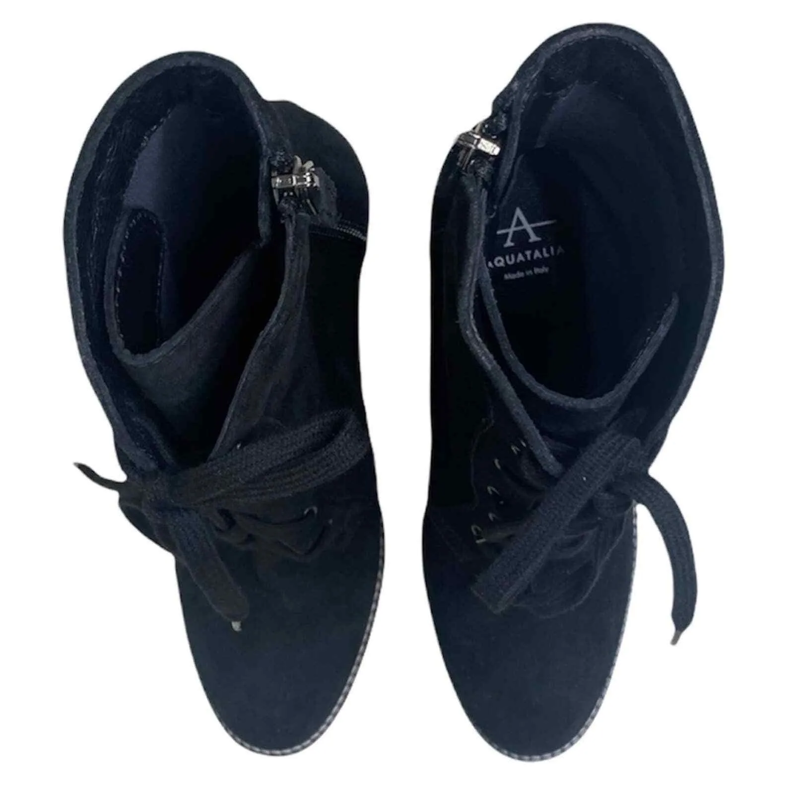 Aquatalia Black Suede Tall Ankle Wedge Lace Up Boots Size 6
