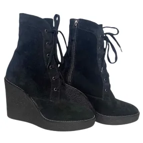 Aquatalia Black Suede Tall Ankle Wedge Lace Up Boots Size 6