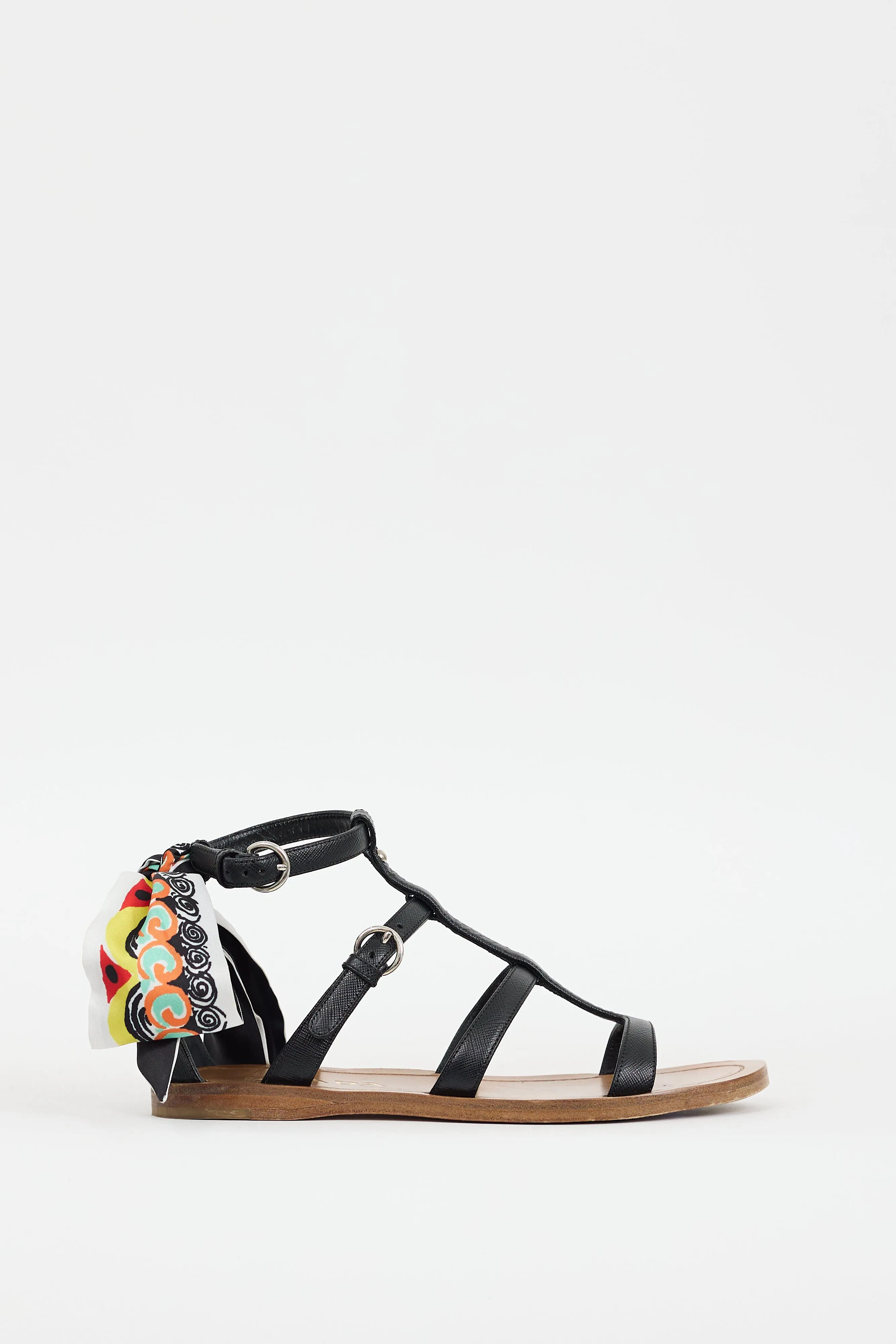 Black & Multicolour Leather Printed Tie Sandal
