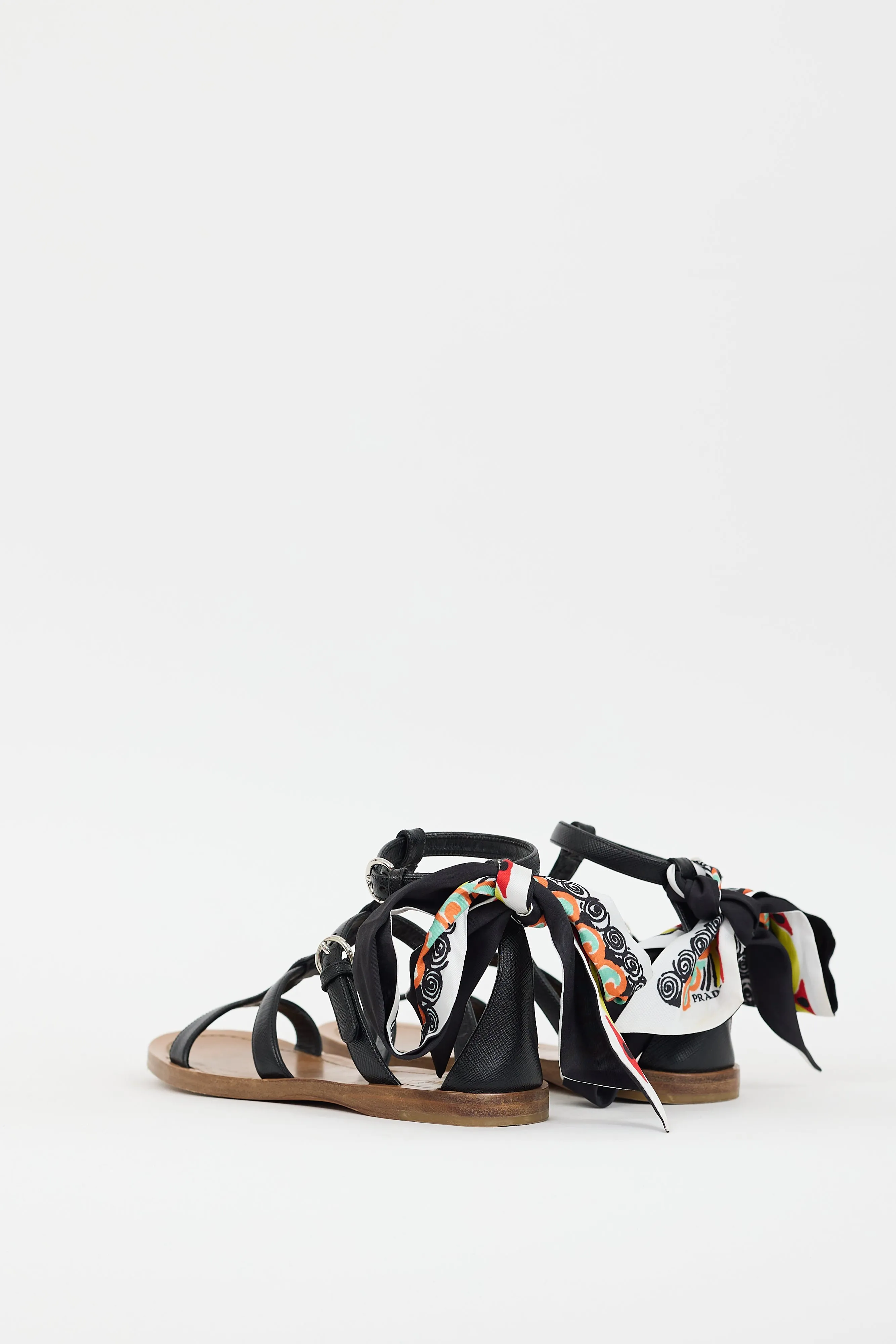Black & Multicolour Leather Printed Tie Sandal