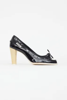 Black & White Patent Leather Boat Shoe Pump