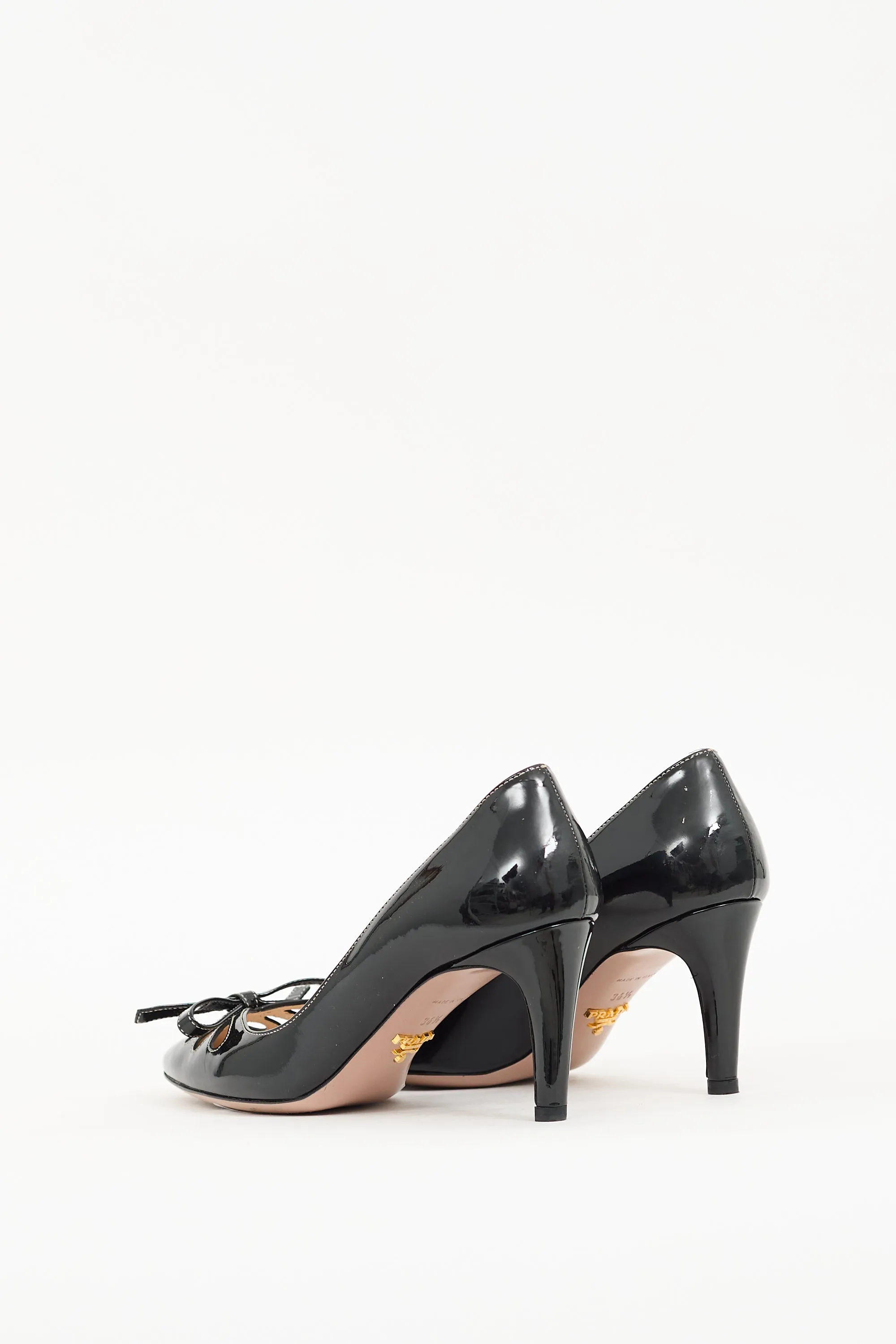 Black Patent Cutout Bow Pump