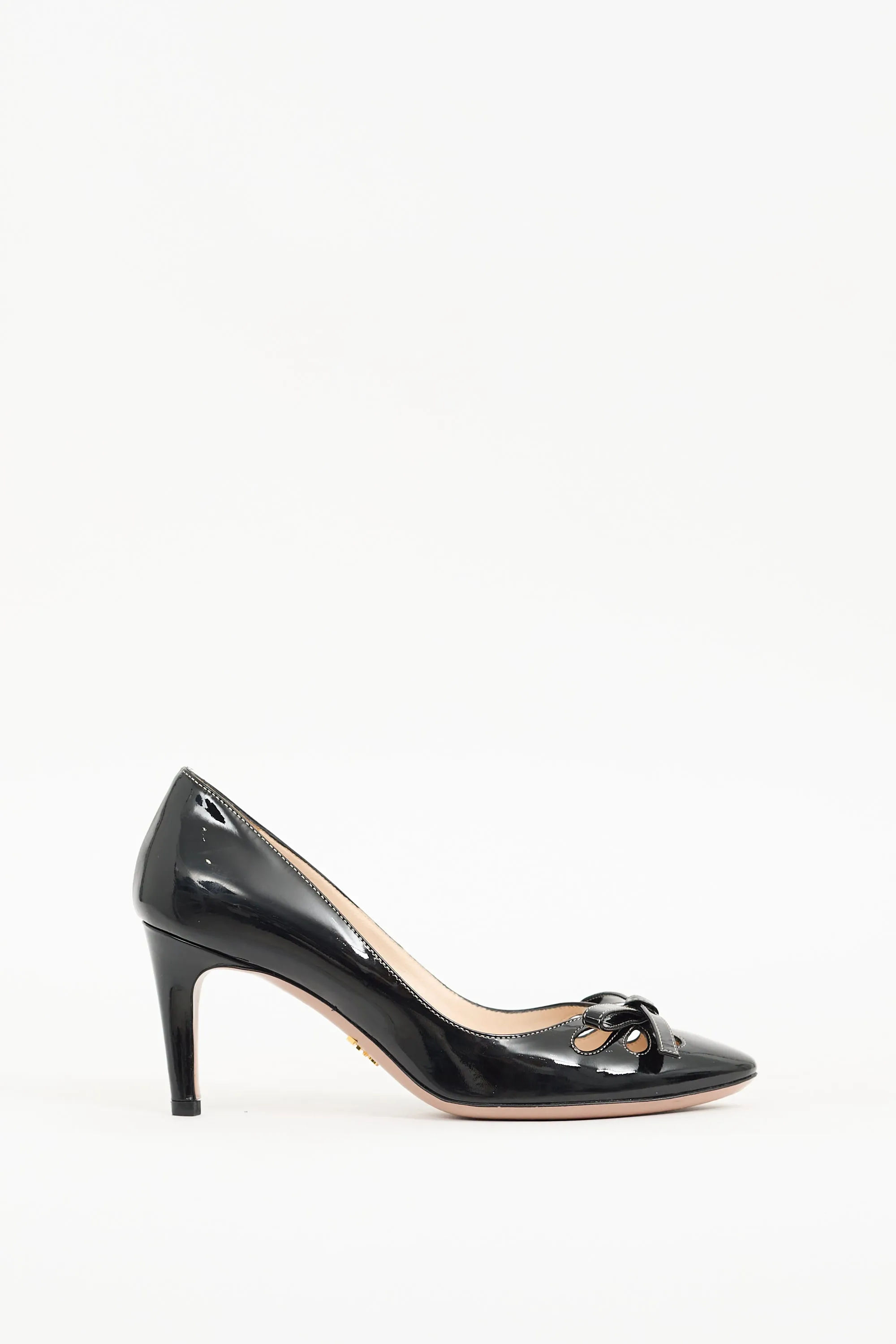 Black Patent Cutout Bow Pump