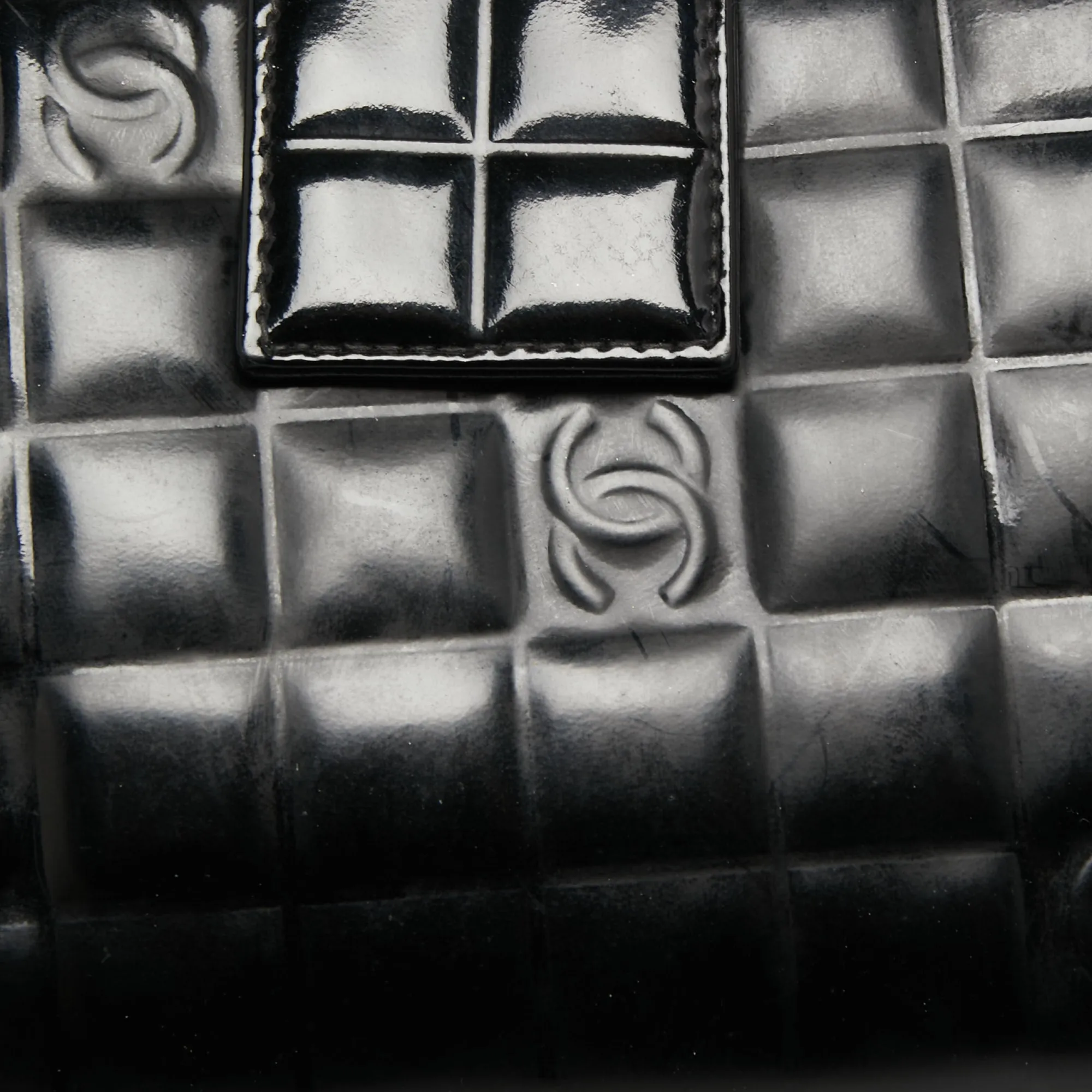 Chanel Black Cube Quilted Patent Leather Bifold Wallet