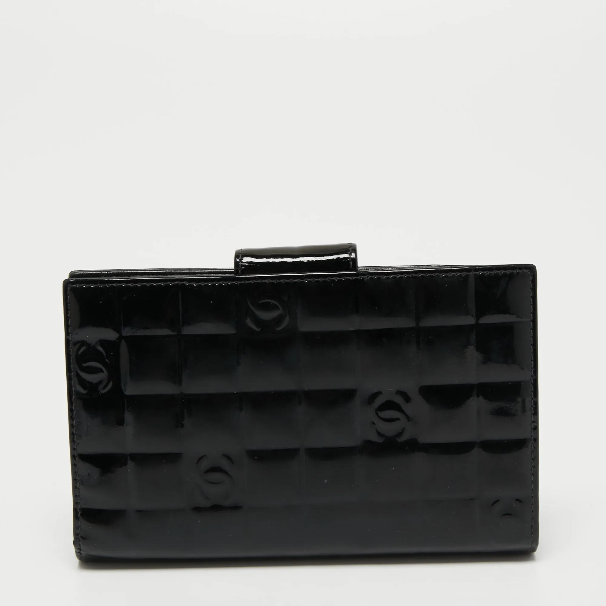 Chanel Black Cube Quilted Patent Leather Bifold Wallet