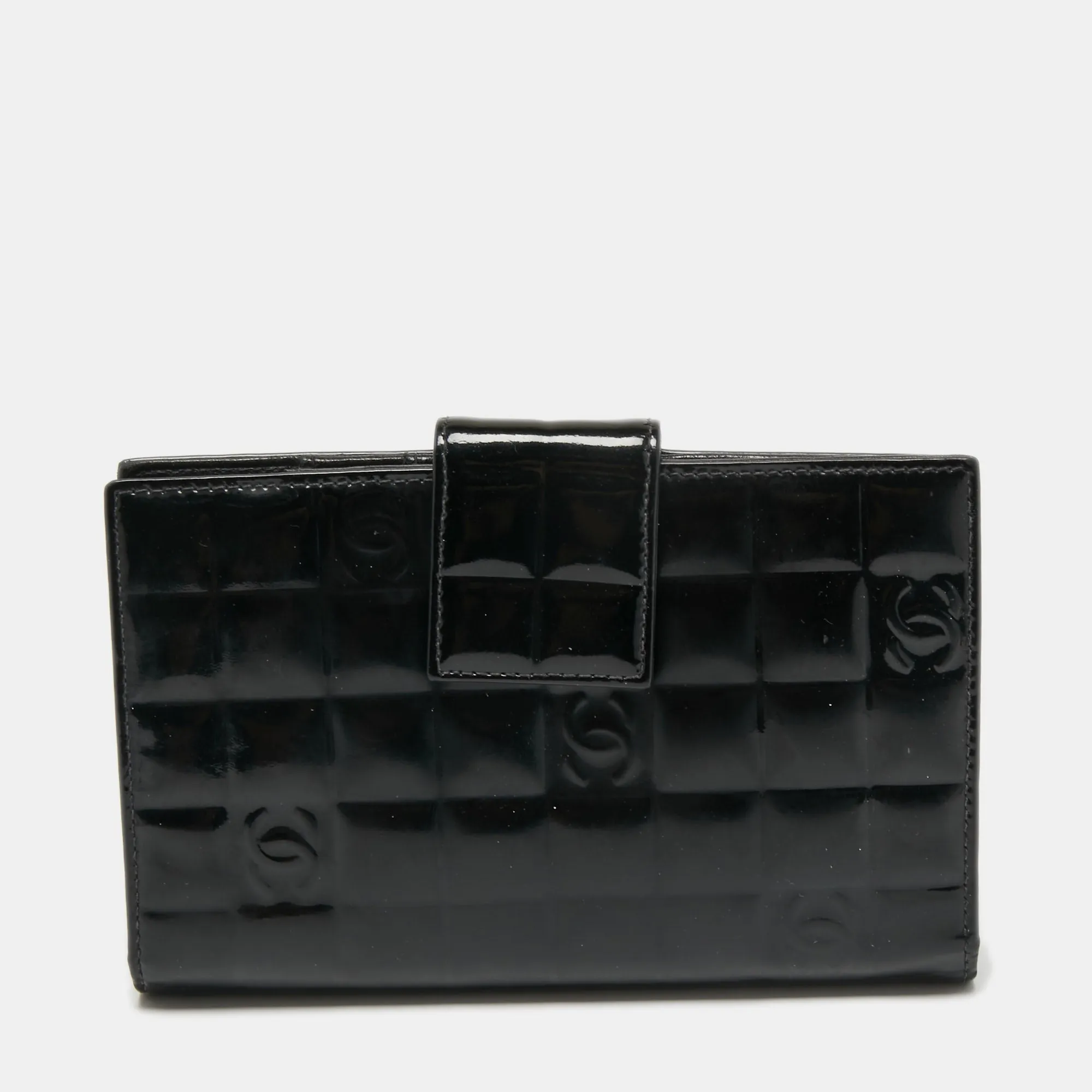 Chanel Black Cube Quilted Patent Leather Bifold Wallet