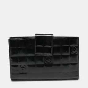 Chanel Black Cube Quilted Patent Leather Bifold Wallet