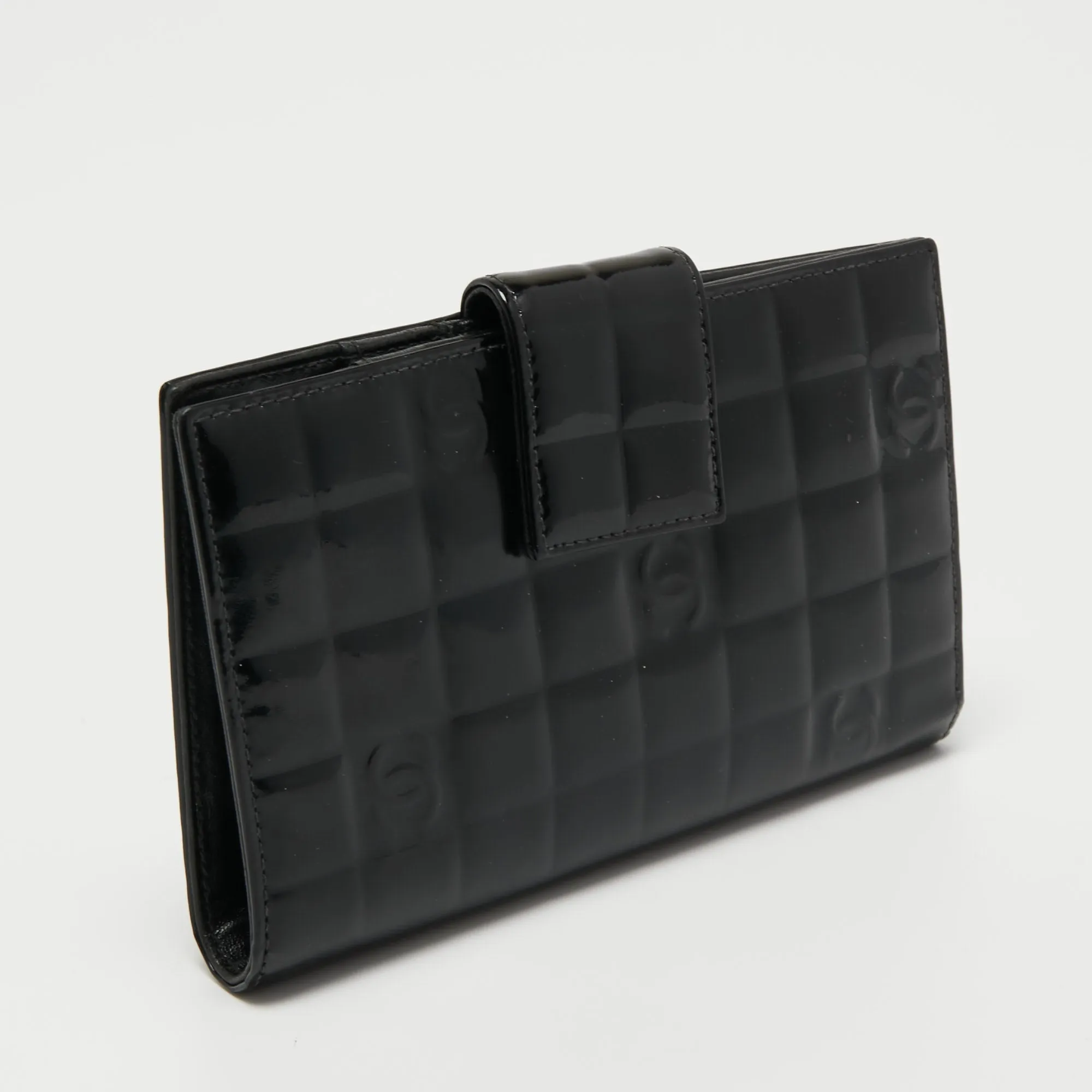 Chanel Black Cube Quilted Patent Leather Bifold Wallet