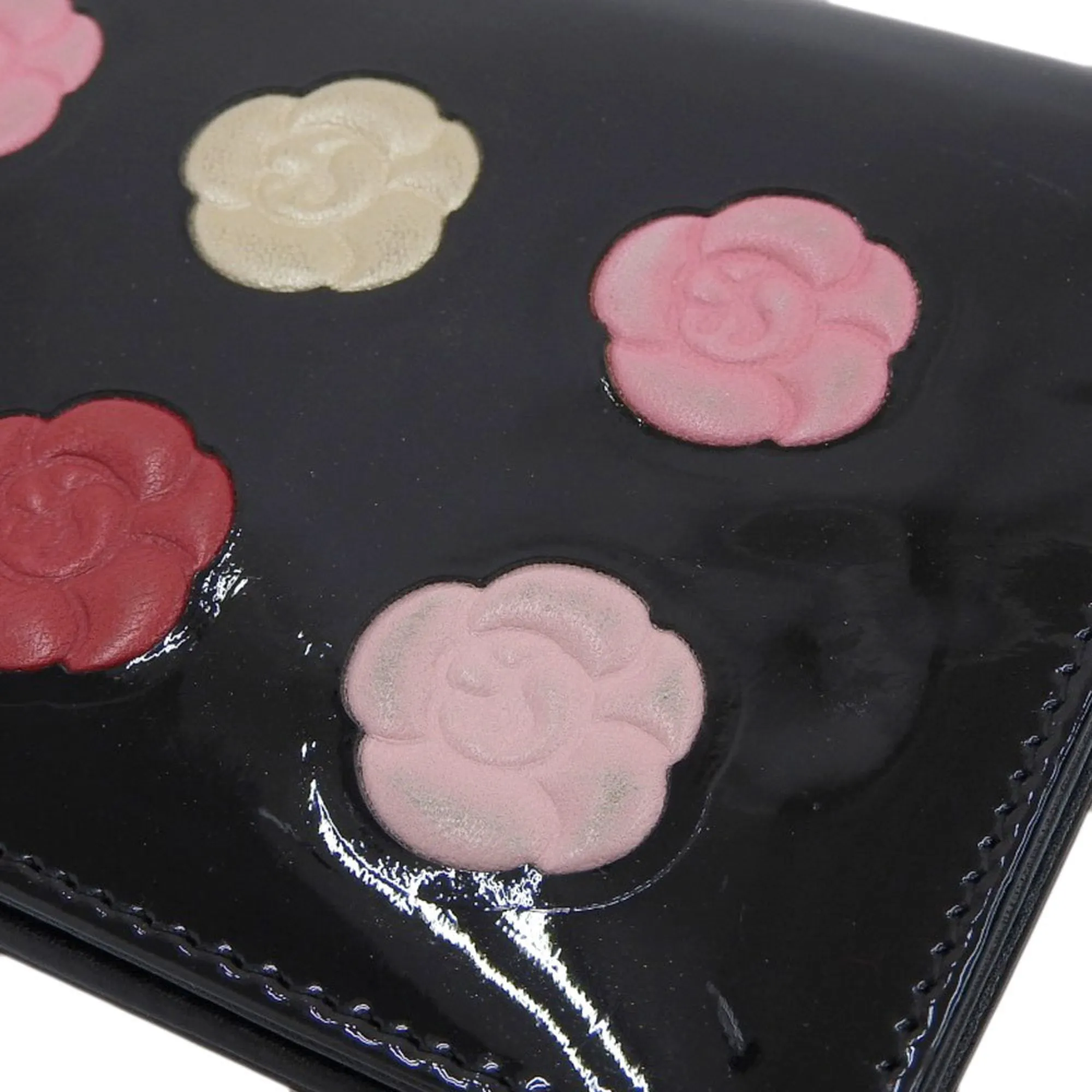 Chanel Black Patent leather Camellia wallet accessories