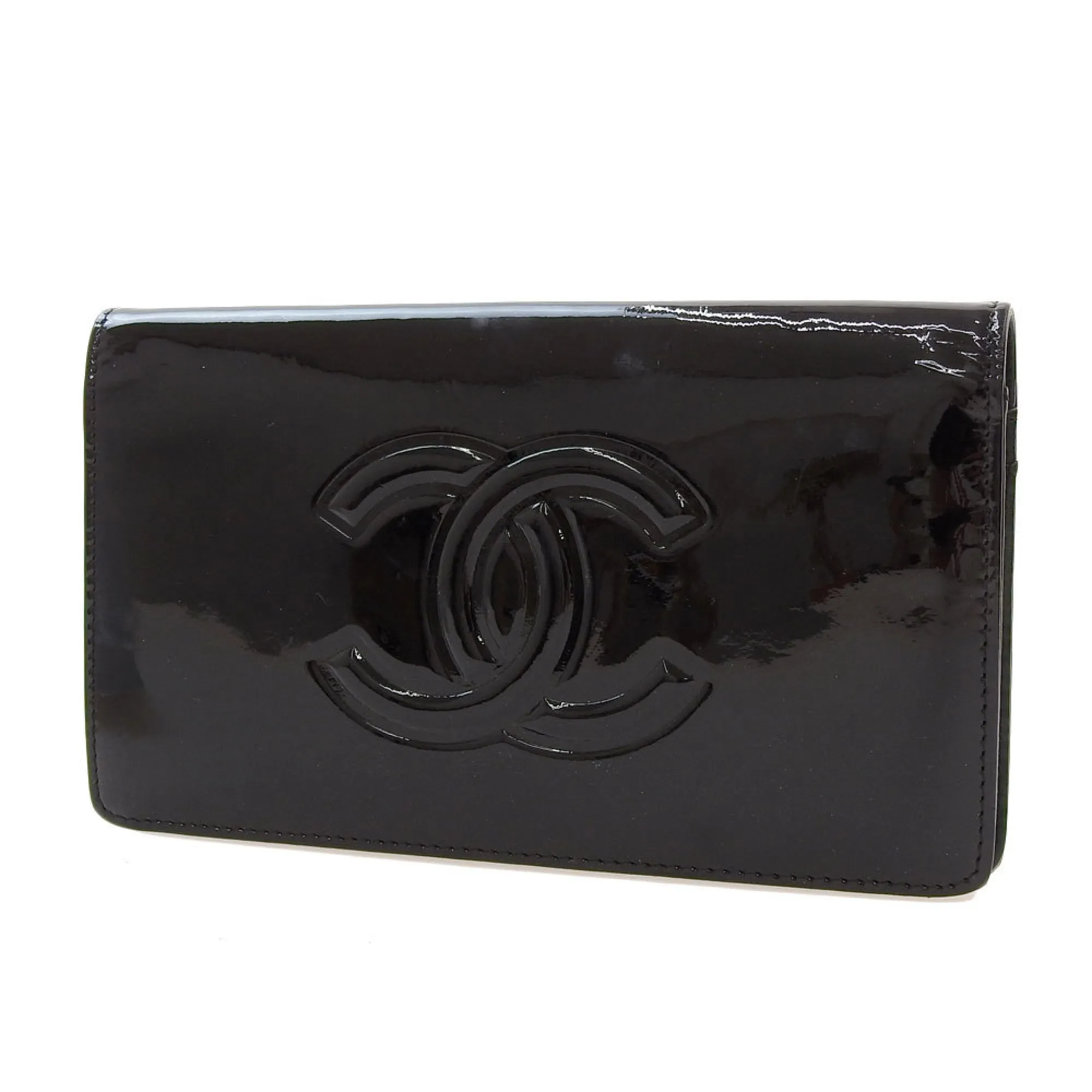 Chanel Black Patent leather Camellia wallet accessories