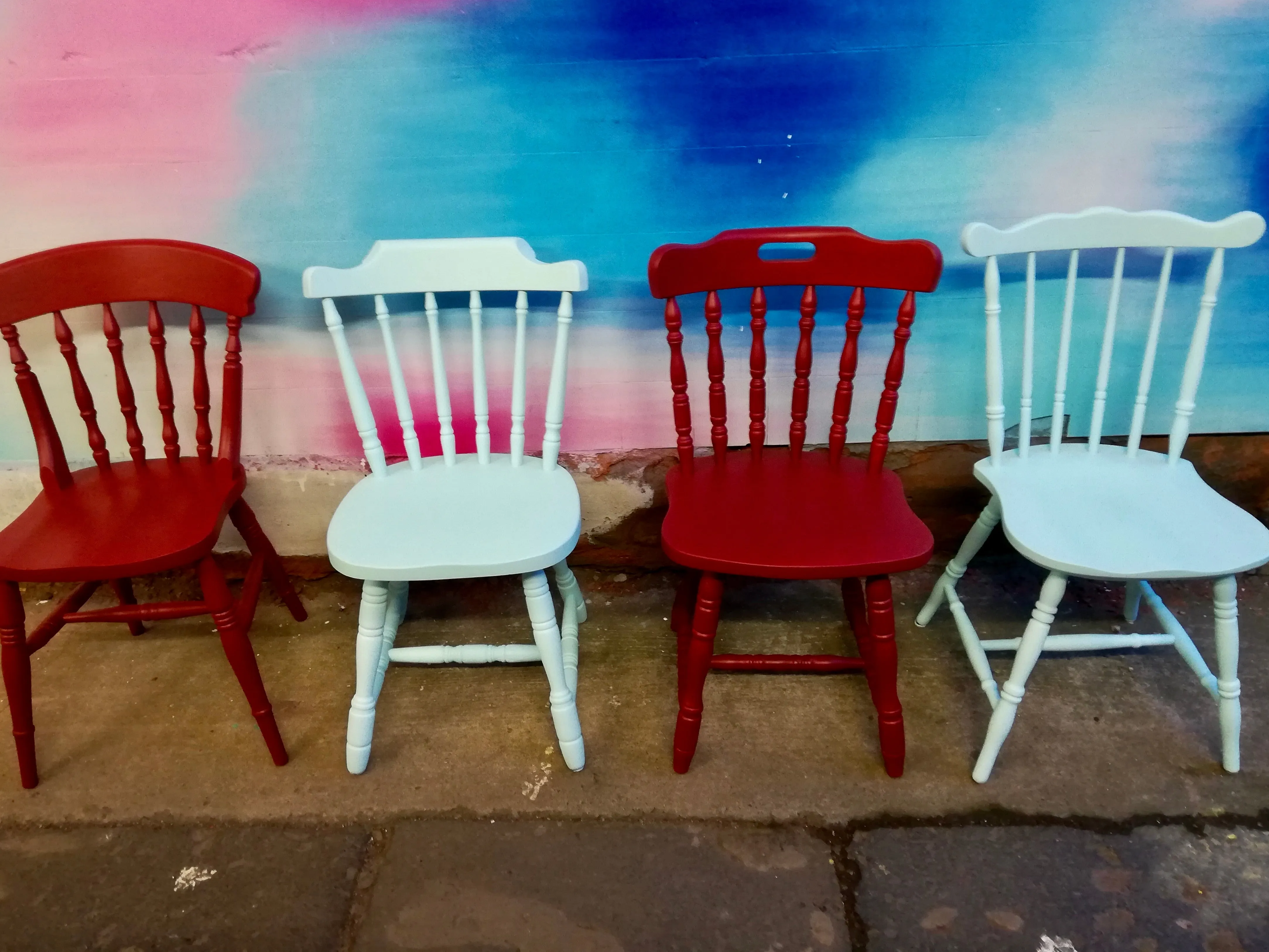 Commission for Rebecca 4 painted mismatched dining chairs
