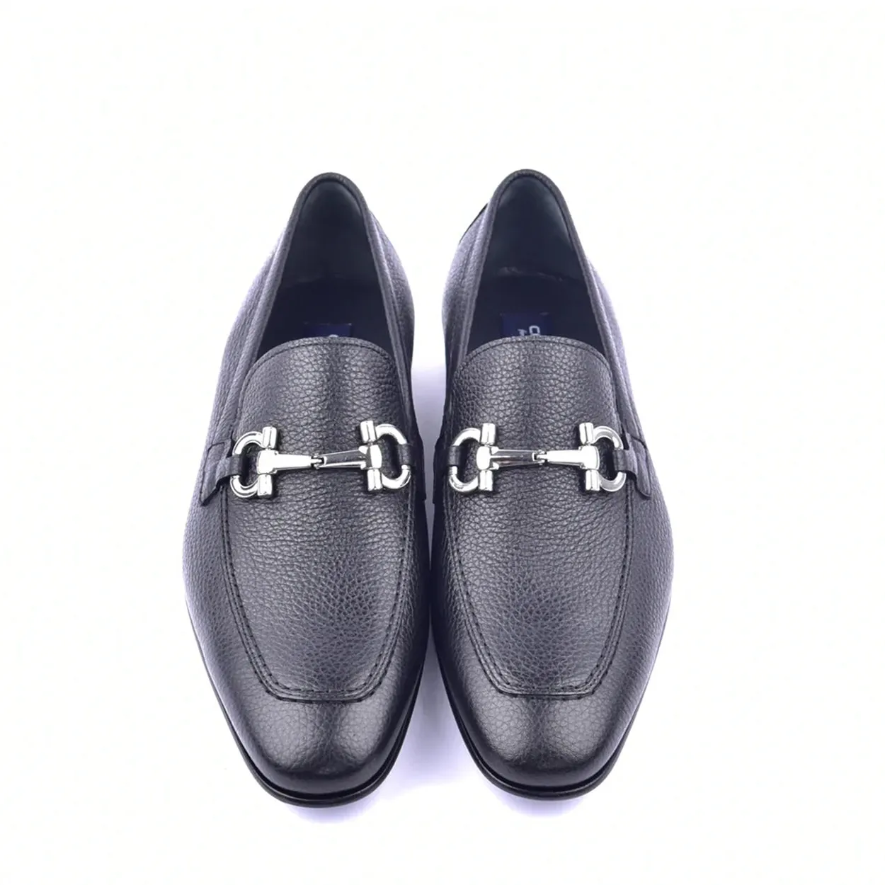Corrente C111 4428 Men's Shoes Black Grain Leather Bit Buckle Loafers (CRT1344)
