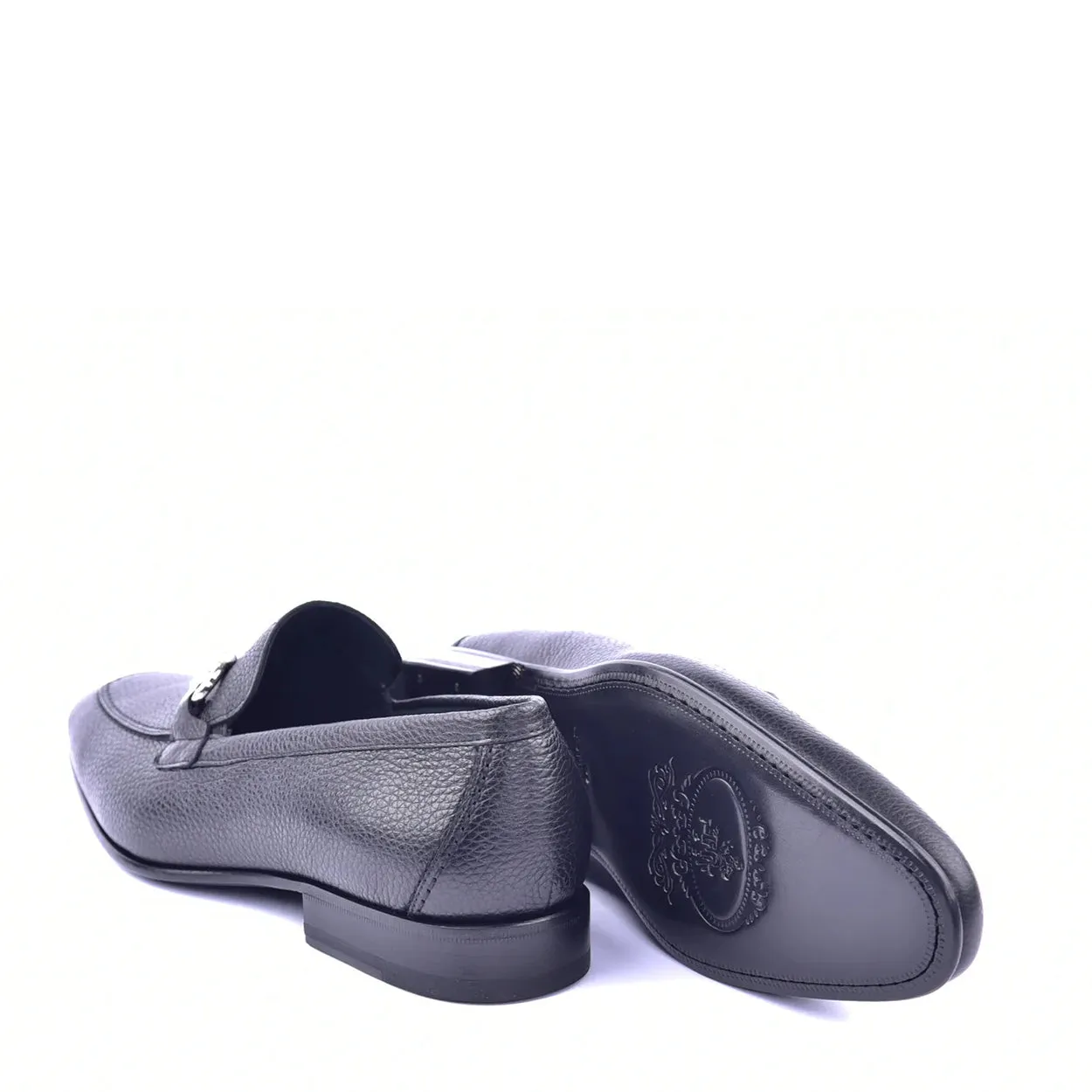 Corrente C111 4428 Men's Shoes Black Grain Leather Bit Buckle Loafers (CRT1344)