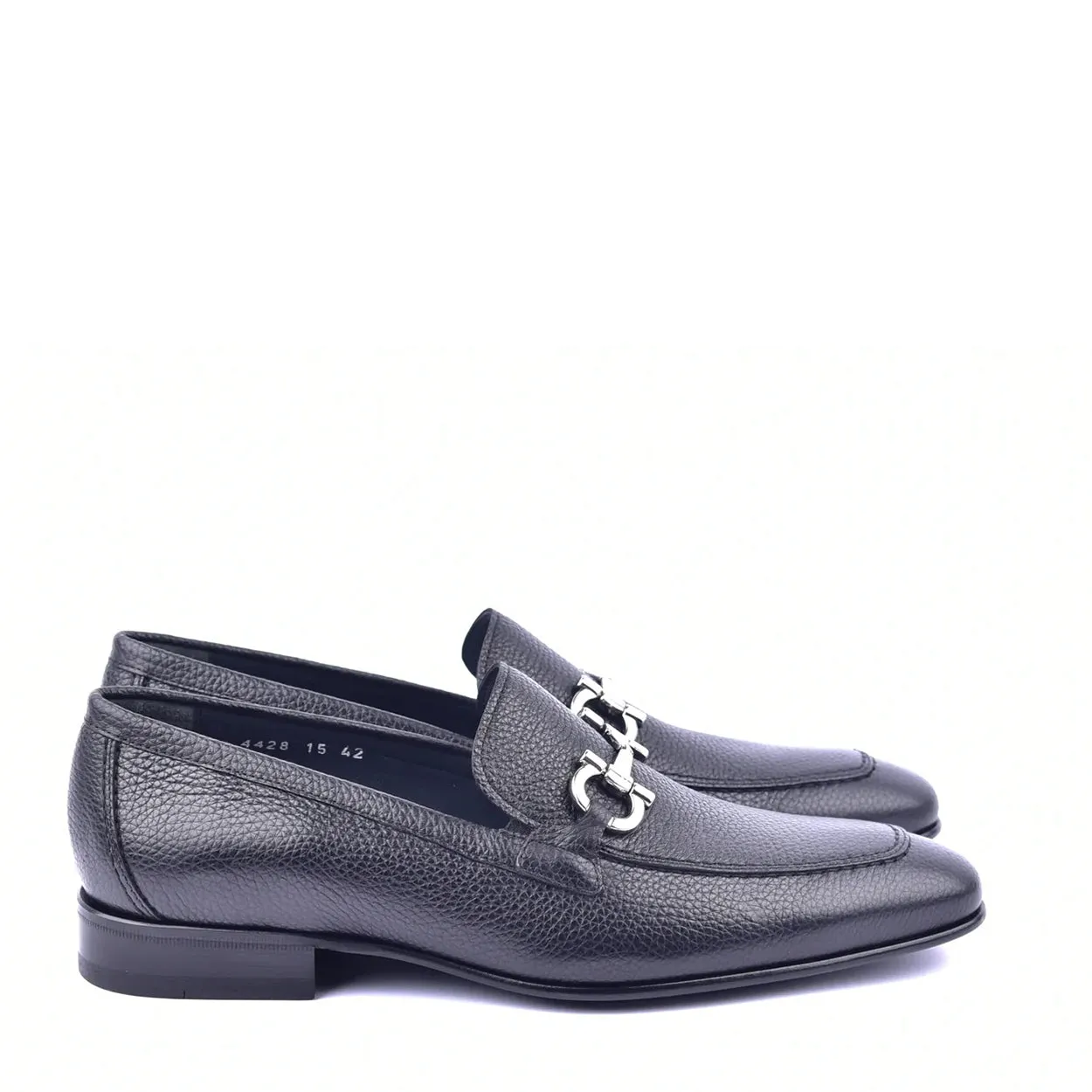 Corrente C111 4428 Men's Shoes Black Grain Leather Bit Buckle Loafers (CRT1344)