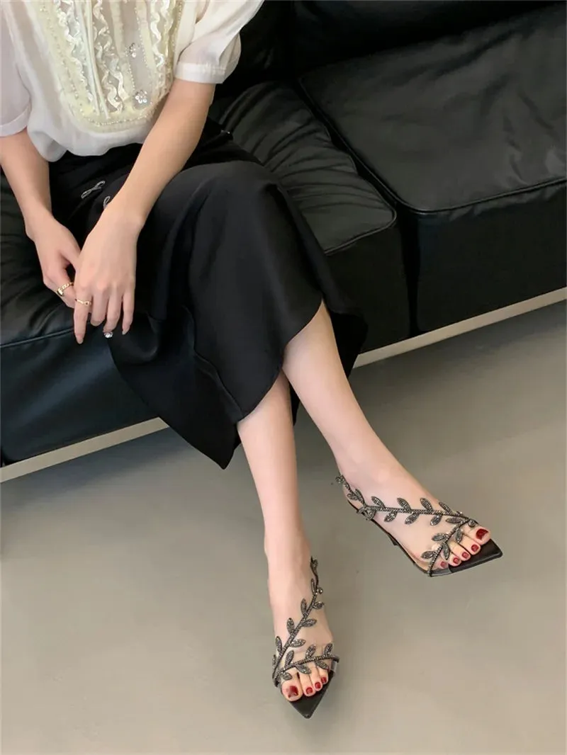 Crystal Rhinestone Gold Leaf Women Sandals