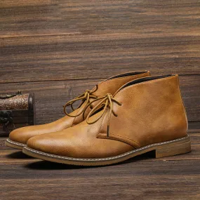 FitBoot - Heren Leren Chukka Boots met Vetersluiting en Gestikte Details
