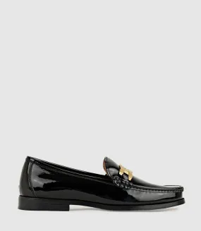 HINGE Penny Loafer with Trim in Black Patent