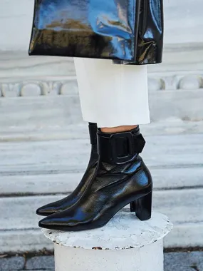 LUXE SEVEN DESIGN BUCKLE HEELED ANKLE BOOTS