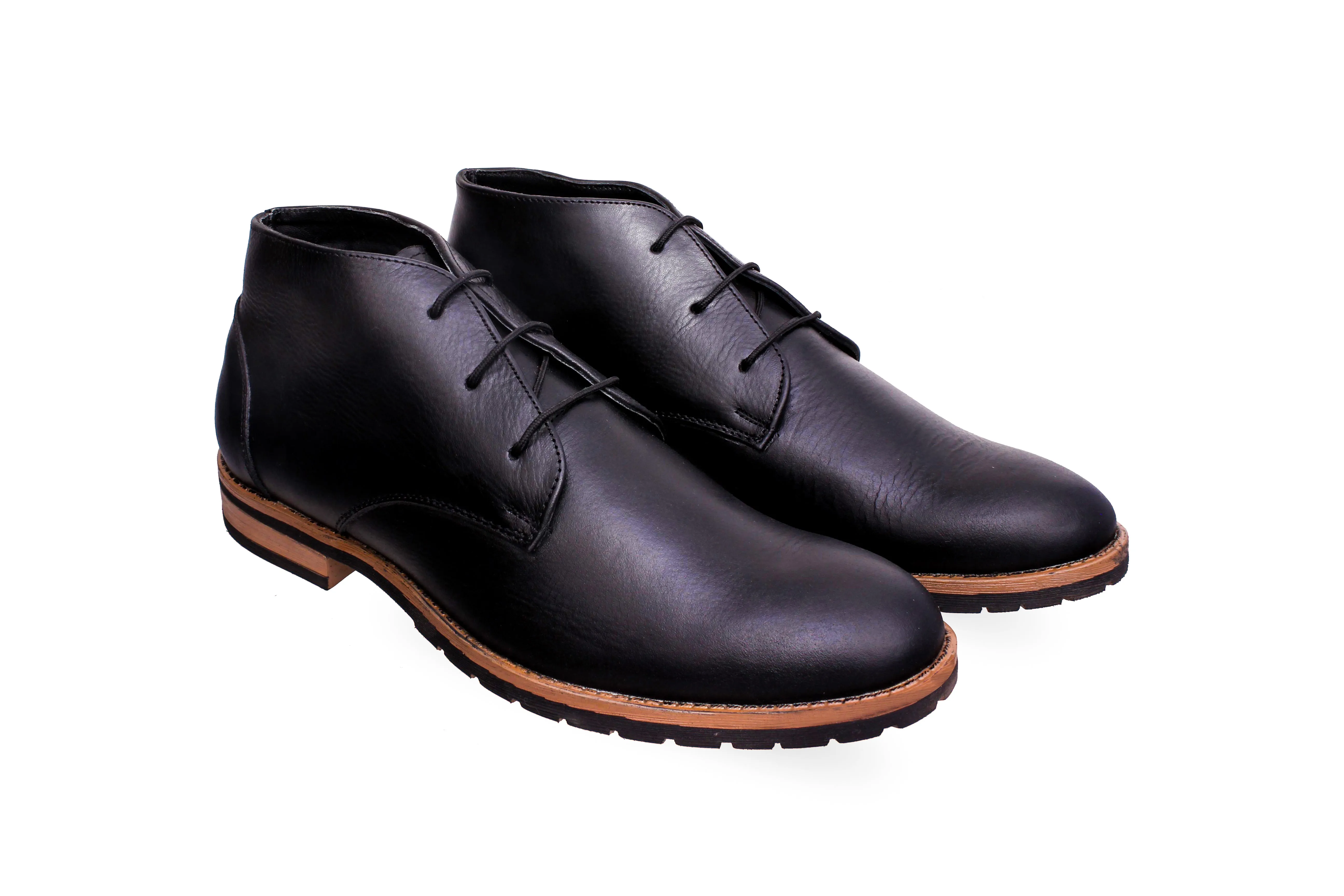 Men's Heavy Duty Chukka Shoe Black with 3 holes laces Designed by Cotton Cool