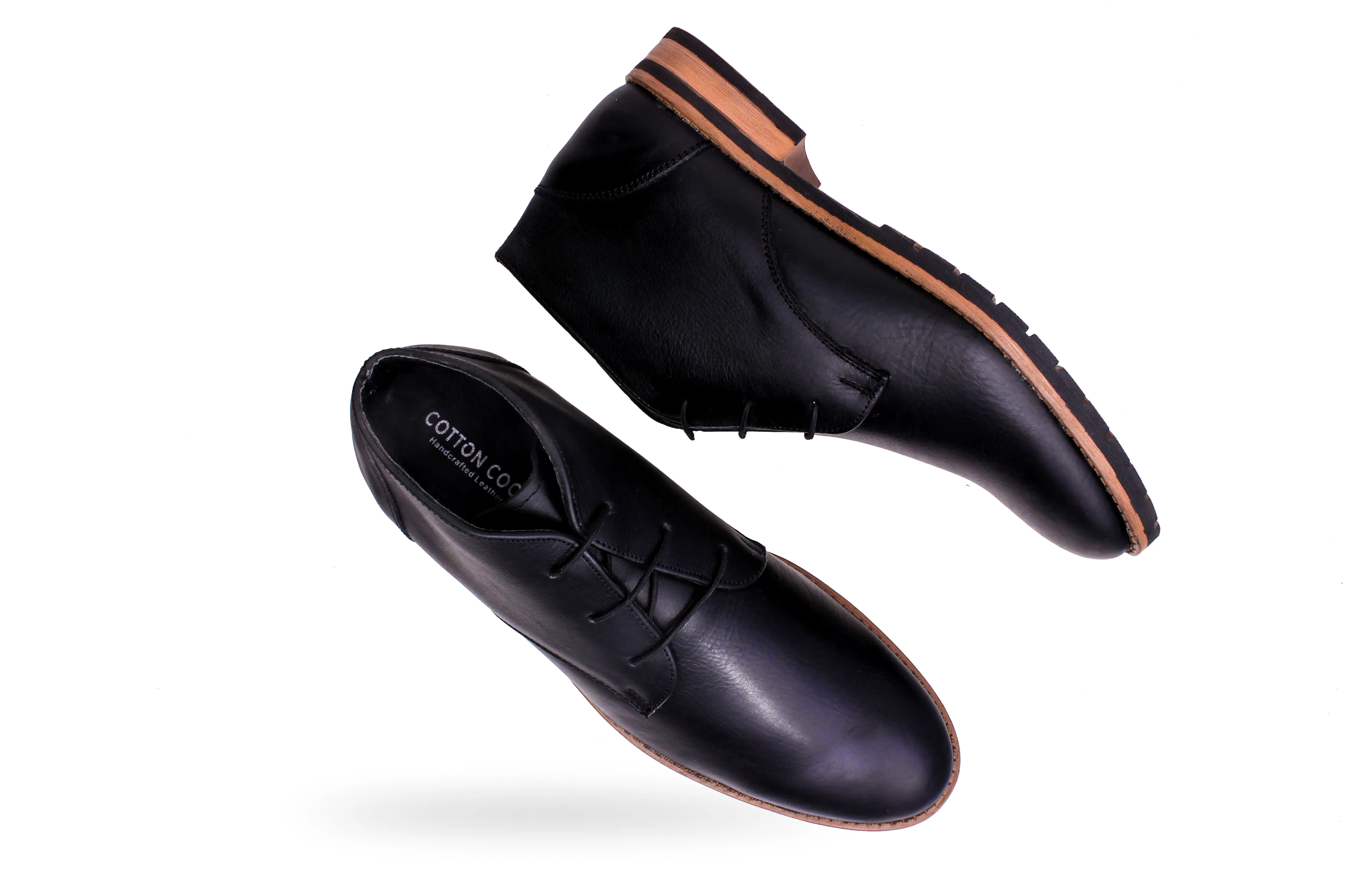 Men's Heavy Duty Chukka Shoe Black with 3 holes laces Designed by Cotton Cool