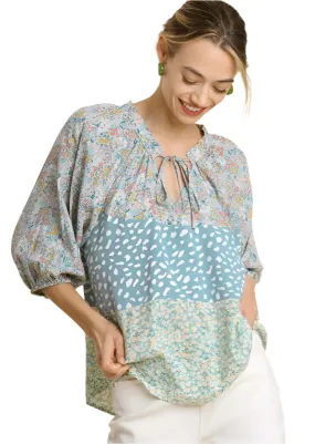 Mixed Colorblock Print Top, Mint