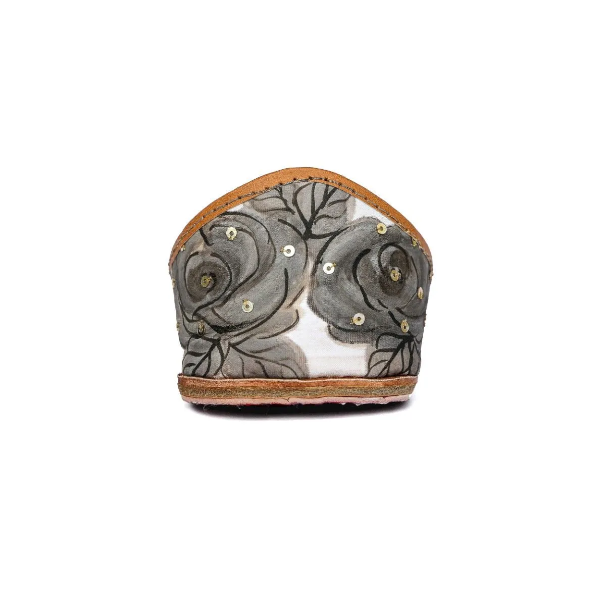 Oatmeal Black  Rose Women Jutti | Hand-Painted on Silk | Festive Apt