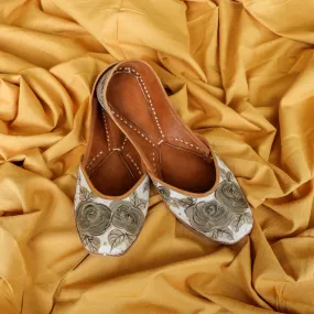 Oatmeal Black  Rose Women Jutti | Hand-Painted on Silk | Festive Apt