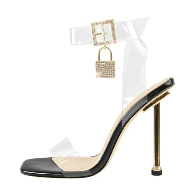 Peep Toe Metal PVC Cross-Tied Lock Metal Heel Sandals