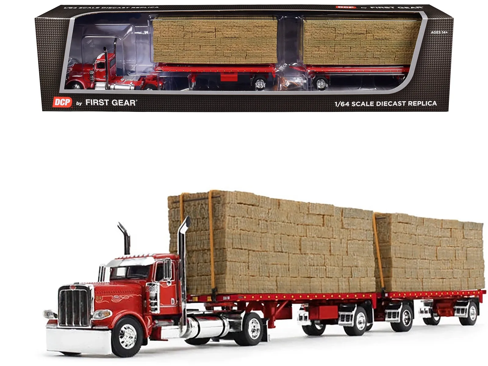 Peterbilt 389 Day Cab with Utility Dual 28.5' Flatbed Trailers