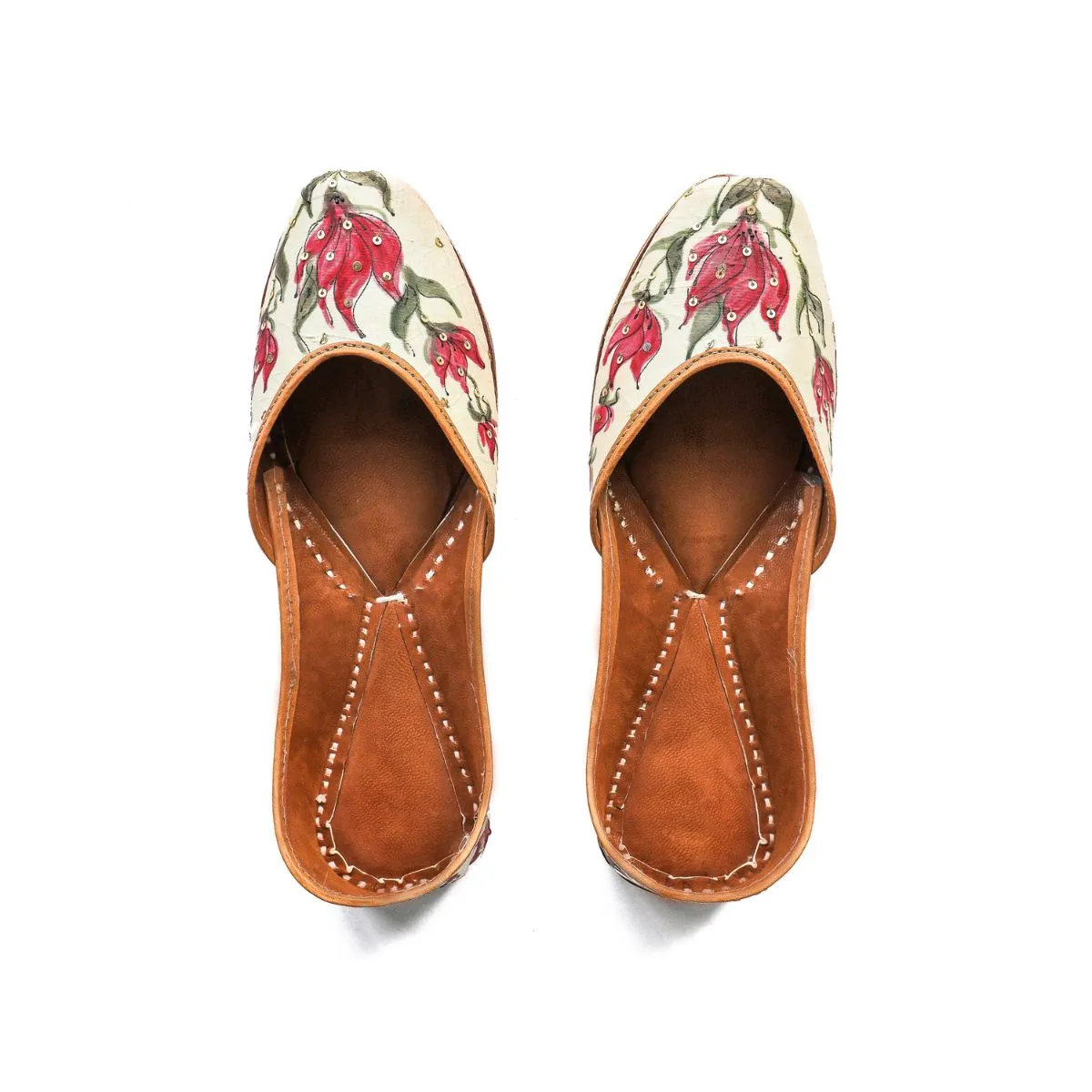 Pink Tulip Silk Women Jutti | Hand-Painted | Off-White & Pink