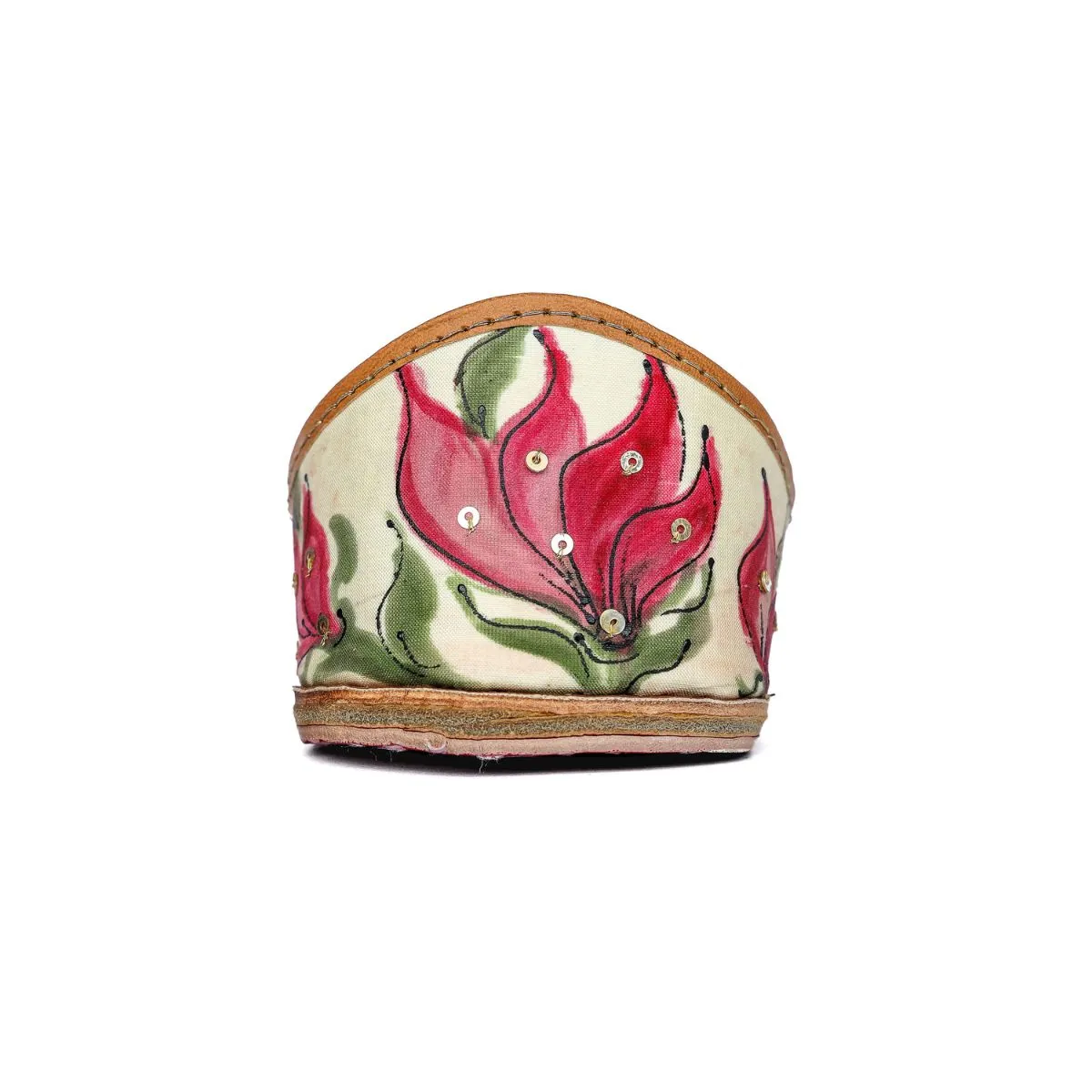 Pink Tulip Silk Women Jutti | Hand-Painted | Off-White & Pink
