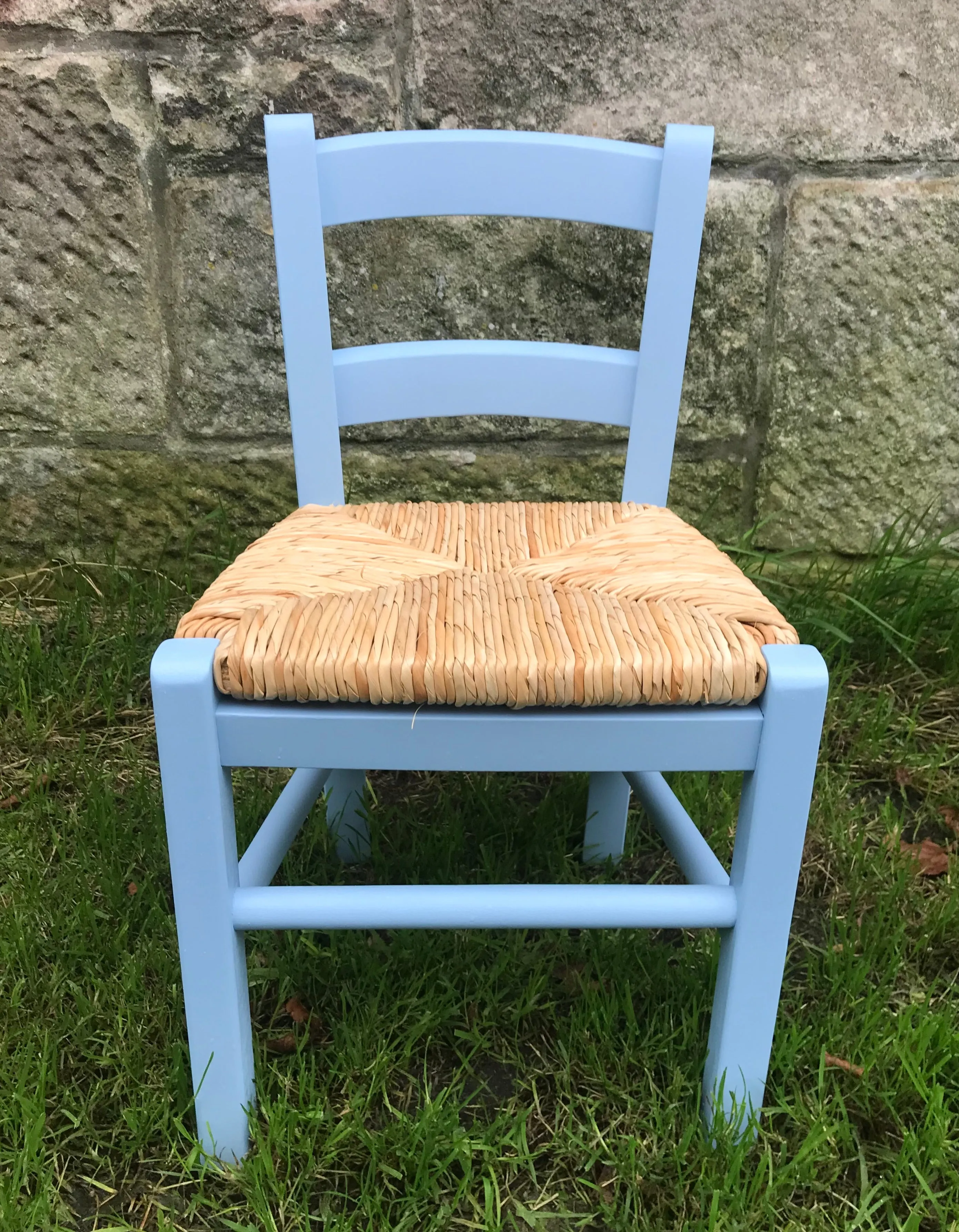Plain wooden rush seat children's chair available raw to be painted by you or hand painted from the colour chart provided.