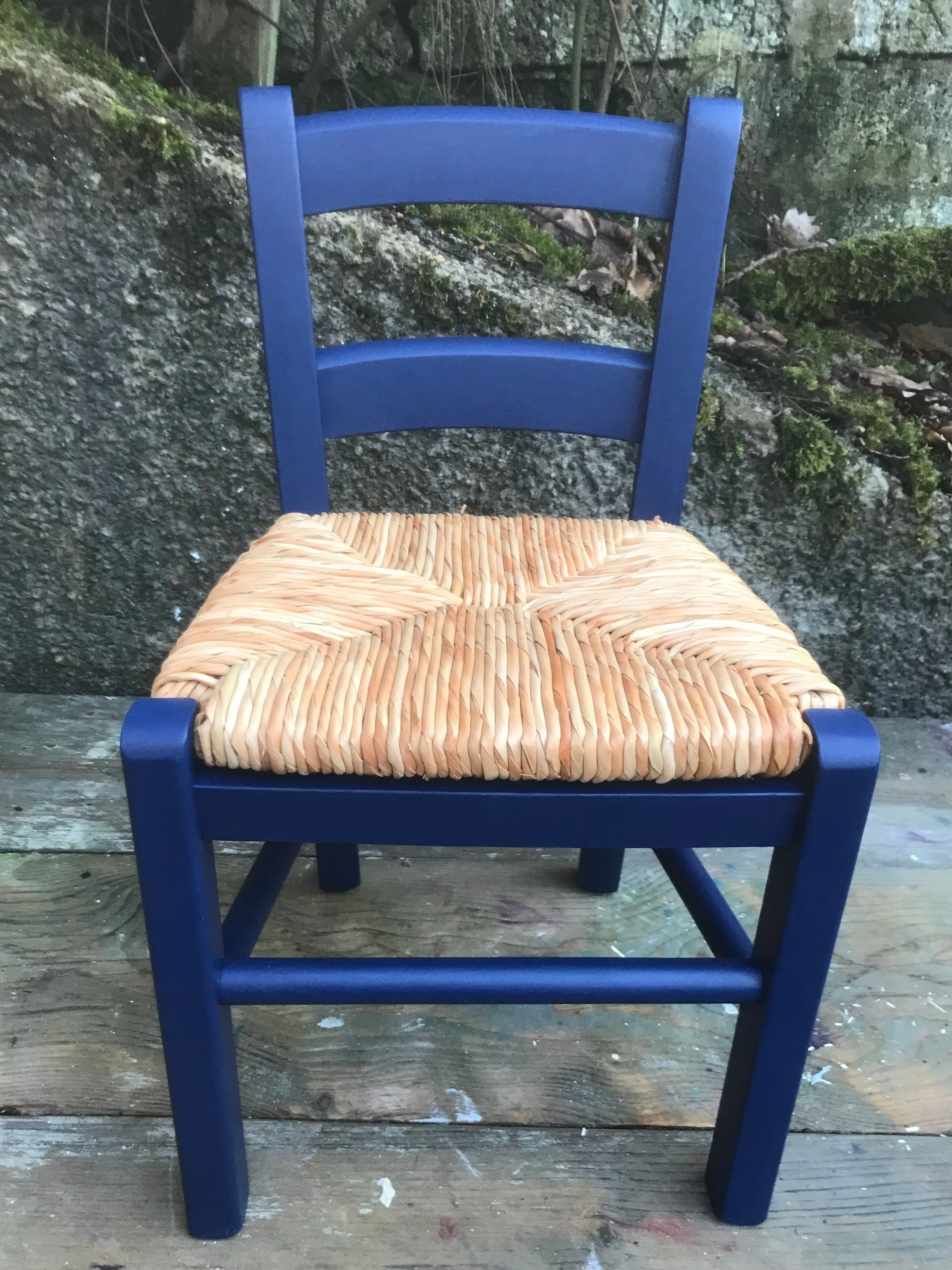 Plain wooden rush seat children's chair available raw to be painted by you or hand painted from the colour chart provided.