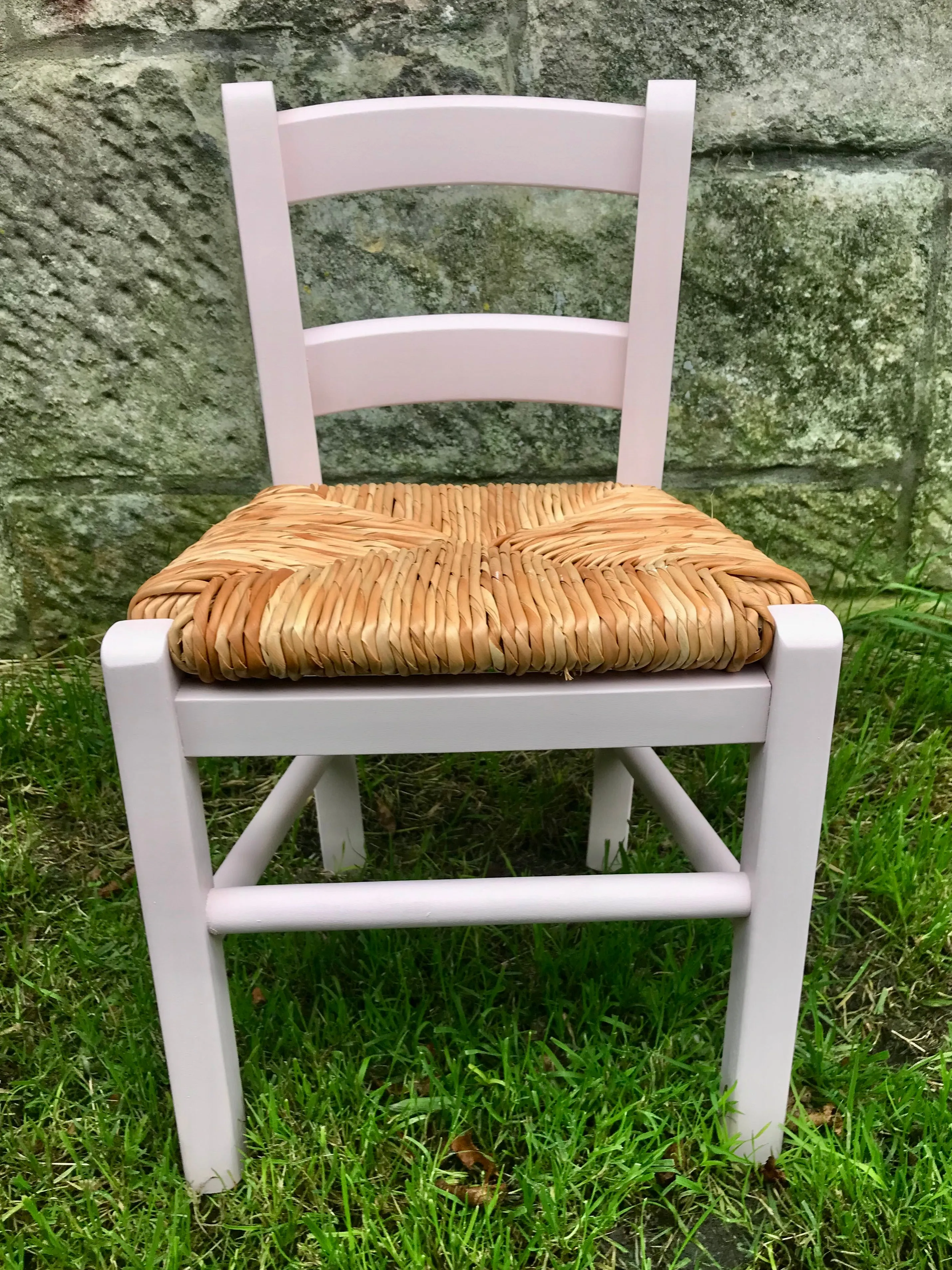 Plain wooden rush seat children's chair available raw to be painted by you or hand painted from the colour chart provided.