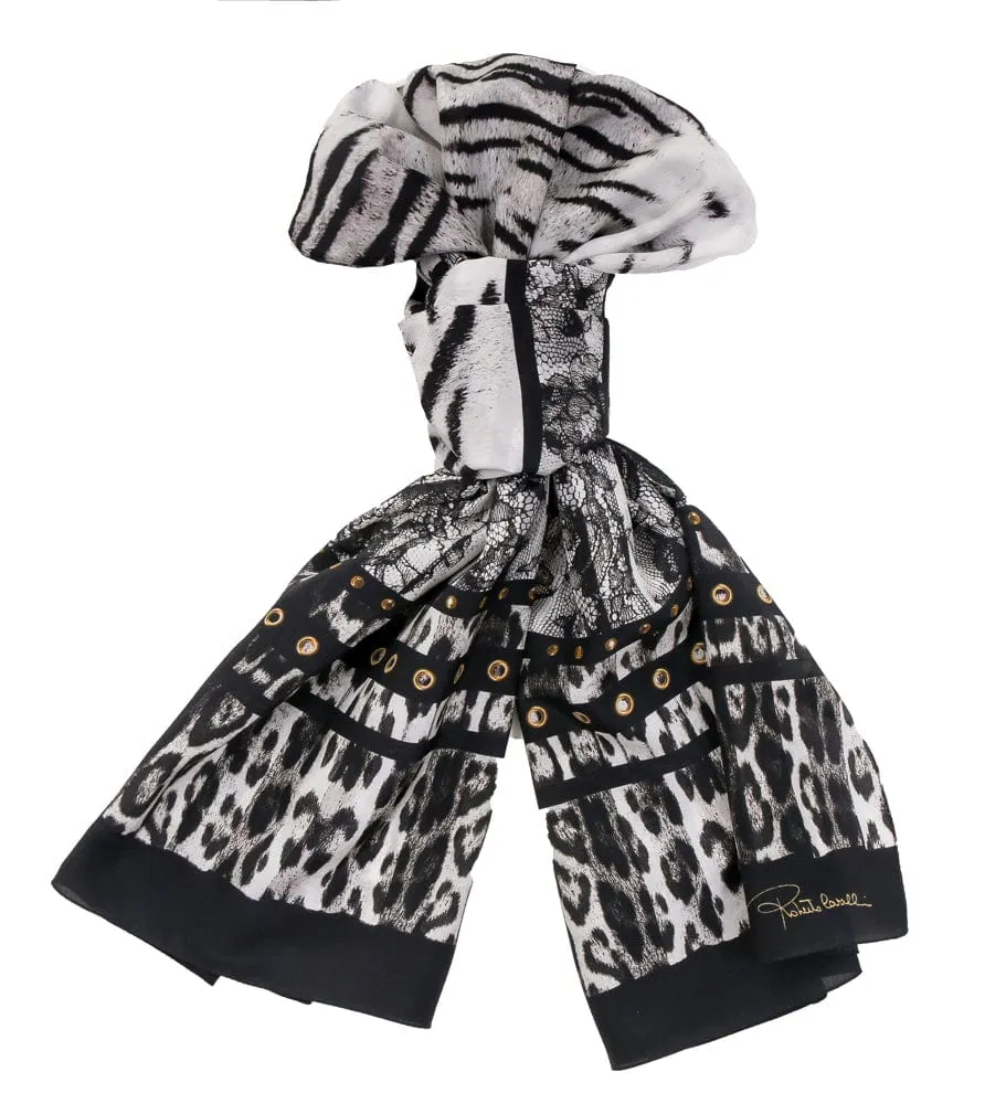Roberto Cavalli C3802C930 230 Black Animal Print Scarf
