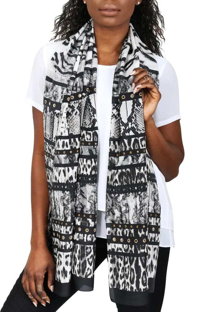Roberto Cavalli C3802C930 230 Black Animal Print Scarf