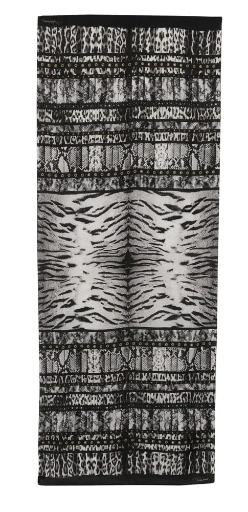 Roberto Cavalli C3802C930 230 Black Animal Print Scarf