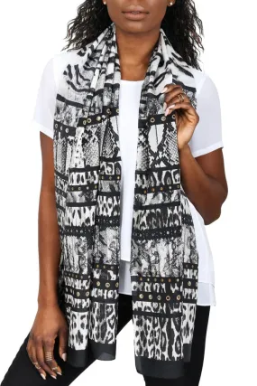 Roberto Cavalli C3802C930 230 Black Animal Print Scarf