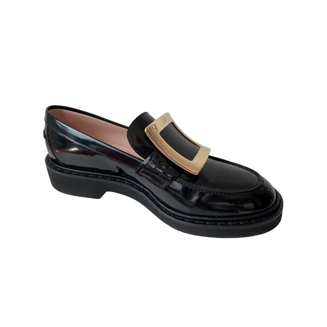 Roger Vivier Viv Rangers Buckle Leather Loafer (Size 38.5)