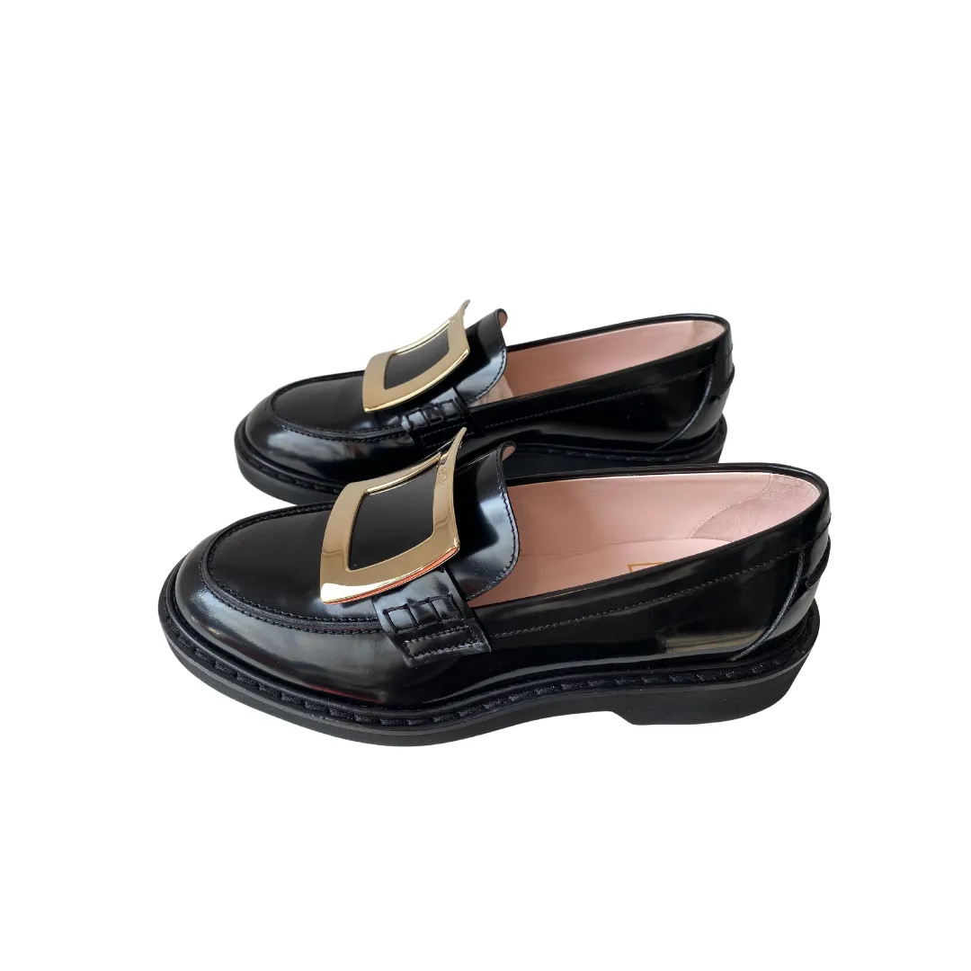 Roger Vivier Viv Rangers Buckle Leather Loafer (Size 38.5)