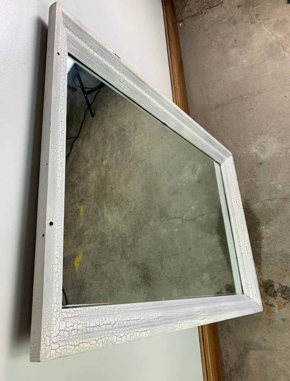 Wall Mirror, Wood Frame, White Crackle Paint with Gold