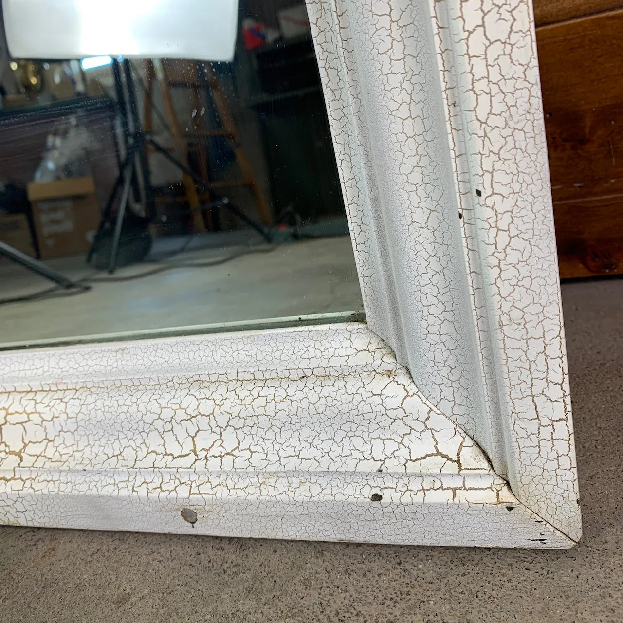 Wall Mirror, Wood Frame, White Crackle Paint with Gold