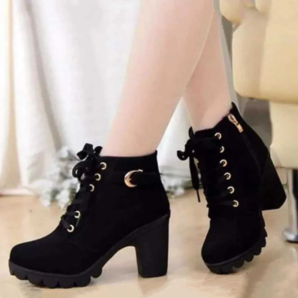 Women's Lace-up Buckle Ankle High Heels Boots Shoes - B-888
