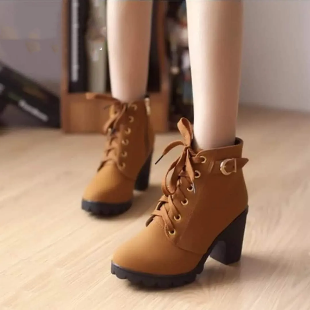 Women's Lace-up Buckle Ankle High Heels Boots Shoes - B-888