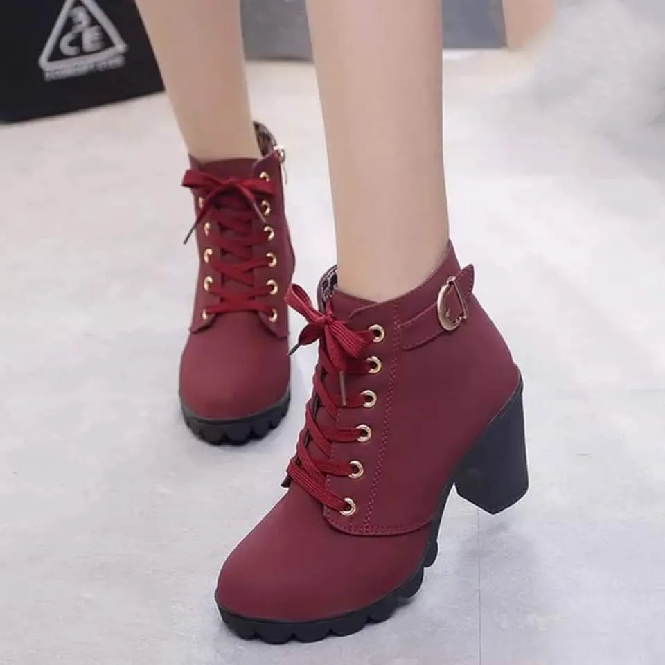 Women's Lace-up Buckle Ankle High Heels Boots Shoes - B-888